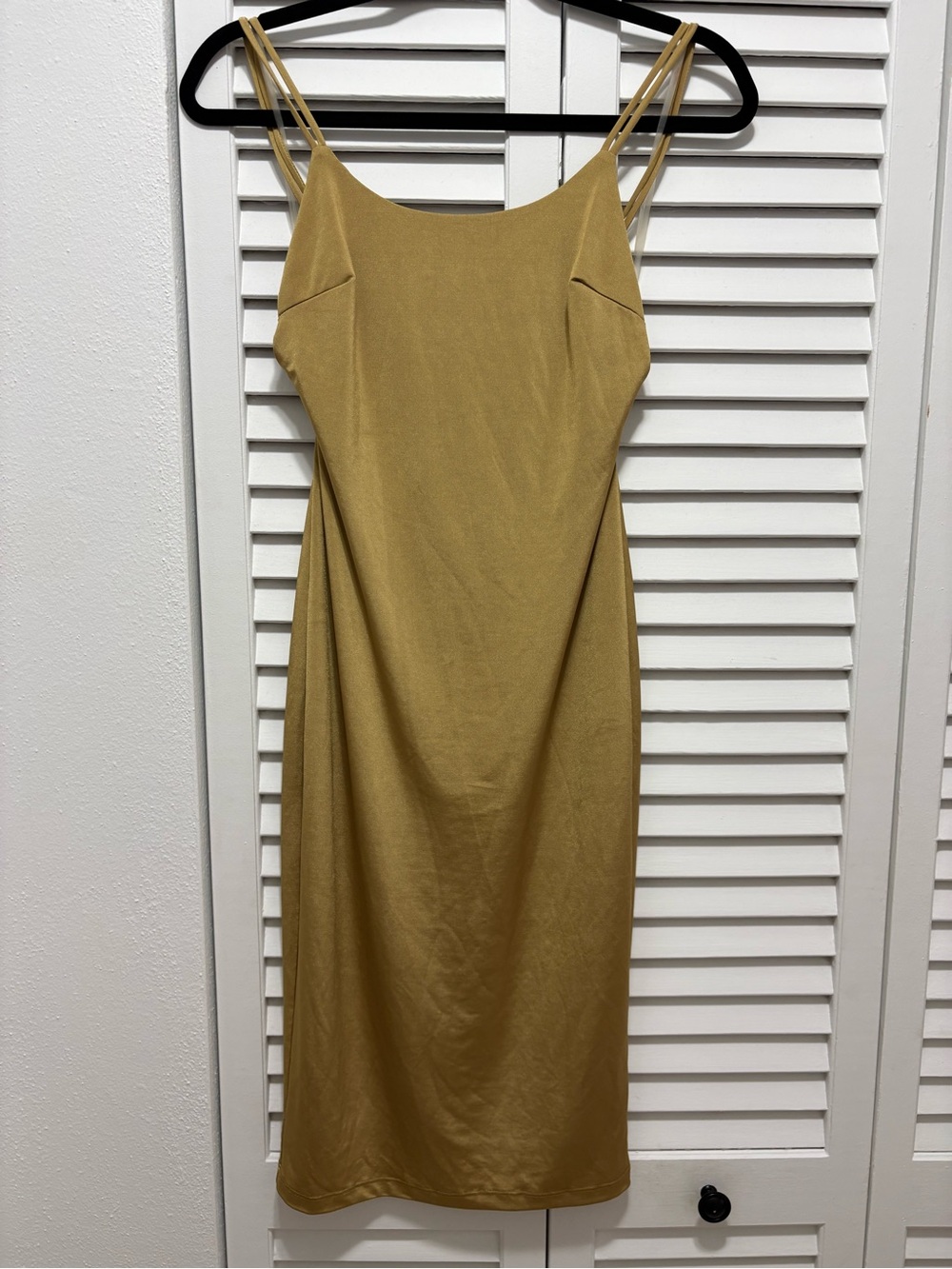 Solemio Double-Strap Midi Slip Dress in Mustard Yellow